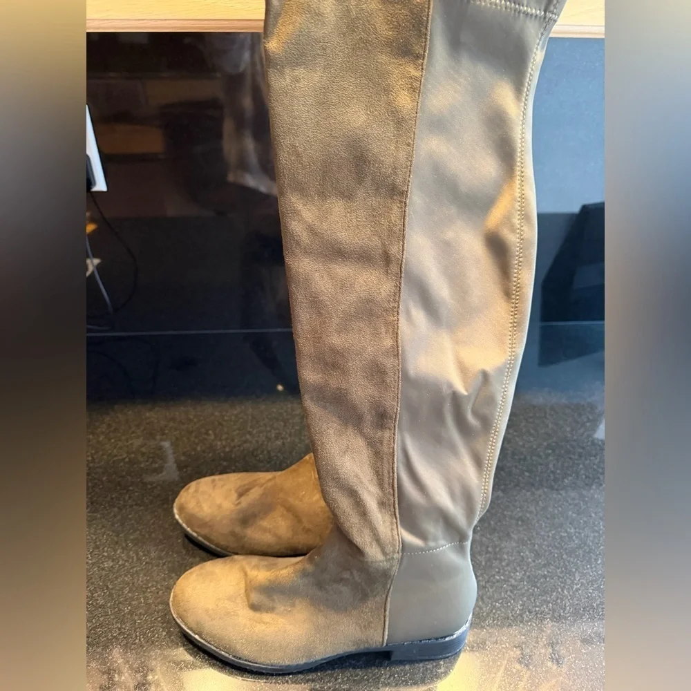 Catherine Malandrino Over The Knee Jude Olive Green Boots Zip Low Heel